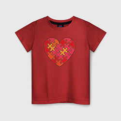 Футболка хлопковая детская Аутизм Пазл из сердца, цвет: красный