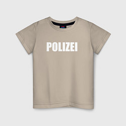 Футболка хлопковая детская POLIZEI Полиция Надпись Белая, цвет: миндальный
