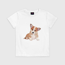 Футболка хлопковая детская Fluffy Corgi, цвет: белый