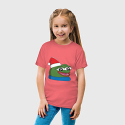 Футболка хлопковая детская Pepe, pepe happy, Пепе хеппи, pepe happy new year, цвет: коралловый — фото 2