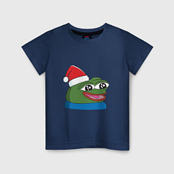 Футболка хлопковая детская Pepe, pepe happy, Пепе хеппи, pepe happy new year, цвет: тёмно-синий