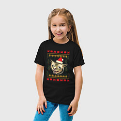 Футболка хлопковая детская Рождественский свитер кашляющий кот, цвет: черный — фото 2