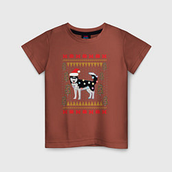Футболка хлопковая детская Рождественский свитер Хаски, цвет: кирпичный