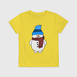 Футболка хлопковая детская Снеговик в шапочке, цвет: желтый