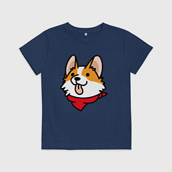 Футболка хлопковая детская Корги в крашном шарфике, цвет: тёмно-синий