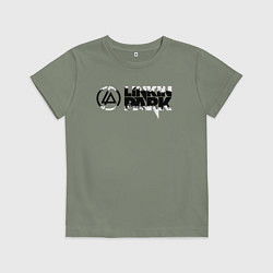 Футболка хлопковая детская Линкин Парк Лого ЧБ Рок Linkin Park, цвет: авокадо