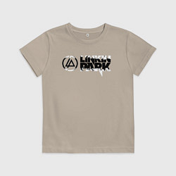Футболка хлопковая детская Линкин Парк Лого ЧБ Рок Linkin Park, цвет: миндальный