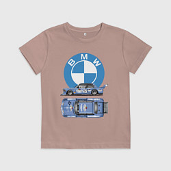 Футболка хлопковая детская BMW Motorsport Retro, Germany, цвет: пыльно-розовый