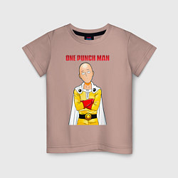 Футболка хлопковая детская Сайтама безразличие One Punch-Man, цвет: пыльно-розовый
