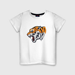 Футболка хлопковая детская Голова разъяренного тигра, цвет: белый