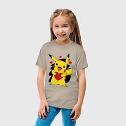 Футболка хлопковая детская ПИКАЧУ И СЕРДЕЧКО POKENON PIKACHU LOVE, цвет: миндальный — фото 2