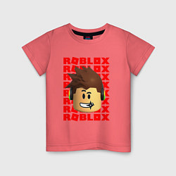 Футболка хлопковая детская ROBLOX RED LOGO LEGO FACE, цвет: коралловый