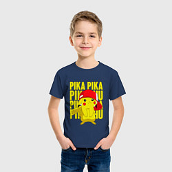 Футболка хлопковая детская ПИКАЧУ В КЕПКЕ ПОКЕМОНЫ, цвет: тёмно-синий — фото 2