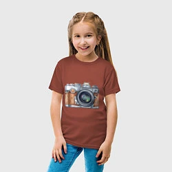Футболка хлопковая детская Ретро фотокамера, цвет: кирпичный — фото 2