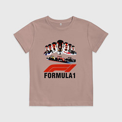 Футболка хлопковая детская Пилоты формулы 1, цвет: пыльно-розовый