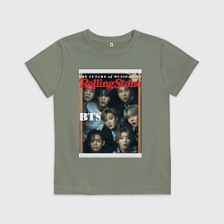 Футболка хлопковая детская BTS БТС на обложке журнала, цвет: авокадо