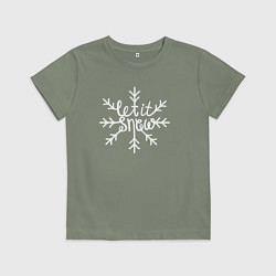 Футболка хлопковая детская Snowflake Let it snow, цвет: авокадо