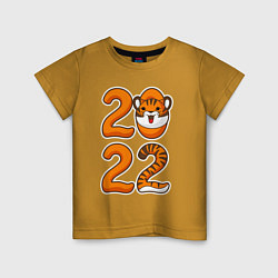 Футболка хлопковая детская Тигр 2022, цвет: горчичный