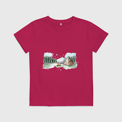 Футболка хлопковая детская Поход в горы, цвет: маджента