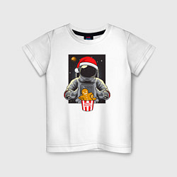 Футболка хлопковая детская Космонавт и Новогоднее печенье Cosmonaut and cooki, цвет: белый