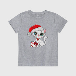 Футболка хлопковая детская Милая новогодняя кошечка, цвет: меланж