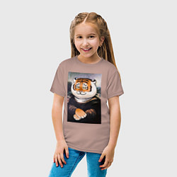 Футболка хлопковая детская Тигр - Мона Лиза, цвет: пыльно-розовый — фото 2