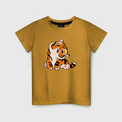 Футболка хлопковая детская Смешной тигренок, цвет: горчичный