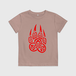 Футболка хлопковая детская ПЕЧАТЬ ВЕЛЕСА КРАСНЫЙ ЛАПА ВОЛКА, цвет: пыльно-розовый