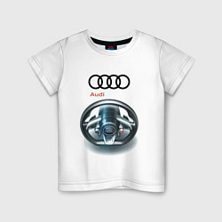 Футболка хлопковая детская Audi - car steering wheel, цвет: белый