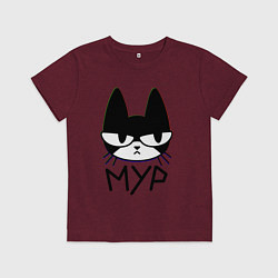Футболка хлопковая детская Хмурый котик, цвет: меланж-бордовый
