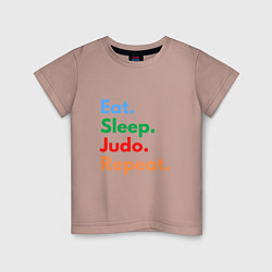 Футболка хлопковая детская Eat Sleep Judo Repeat, цвет: пыльно-розовый