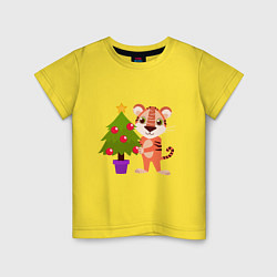 Детская футболка Тигр наряжает новогоднюю елку