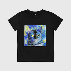 Футболка хлопковая детская Кот ван Гога Настроение, цвет: черный