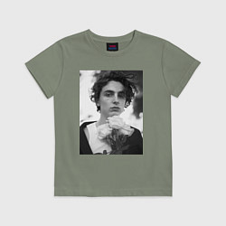 Футболка хлопковая детская Timothee Chalamet с розами, цвет: авокадо
