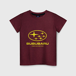 Футболка хлопковая детская Subaru Bububaru желтая, цвет: меланж-бордовый