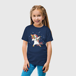 Футболка хлопковая детская Единорог в очках дэб, цвет: тёмно-синий — фото 2
