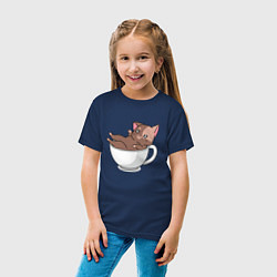 Футболка хлопковая детская Милый Котик в чашке, цвет: тёмно-синий — фото 2