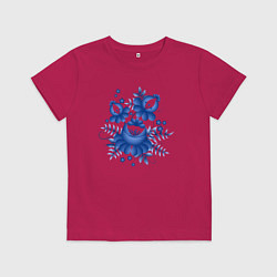 Футболка хлопковая детская Голубой орнамент Гжель, цвет: маджента