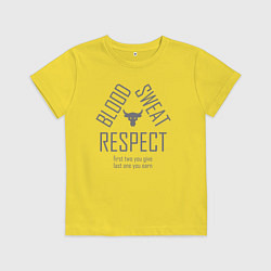 Футболка хлопковая детская Кровь Пот Уважение Скала, цвет: желтый