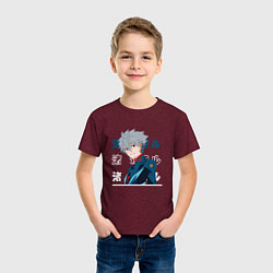 Футболка хлопковая детская Евангелион Neon Genesis Evangelion, Kaworu Nagisa, цвет: меланж-бордовый — фото 2