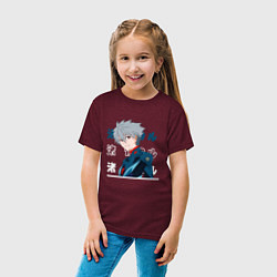 Футболка хлопковая детская Евангелион Neon Genesis Evangelion, Kaworu Nagisa, цвет: меланж-бордовый — фото 2