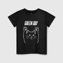 Футболка хлопковая детская Green Day Рок кот, цвет: черный