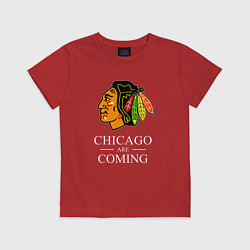 Футболка хлопковая детская Chicago are coming, Чикаго Блэкхокс, Chicago Black, цвет: красный