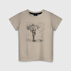 Футболка хлопковая детская Девушка с зонтом под дождем, цвет: миндальный