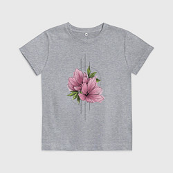 Футболка хлопковая детская Акварельный розовой цветок, цвет: меланж