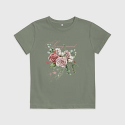 Футболка хлопковая детская Spring mood Flower, цвет: авокадо