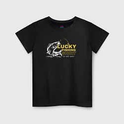 Футболка хлопковая детская Счастливая рыбацкая футболка не стирать, цвет: черный