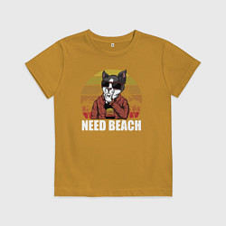 Футболка хлопковая детская Need Beach, цвет: горчичный
