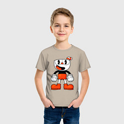 Футболка хлопковая детская Cuphead красная чашечка, цвет: миндальный — фото 2