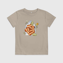 Футболка хлопковая детская Металлическая роза в конверте, цвет: миндальный